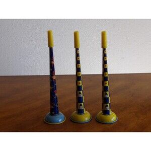 1950's KIRCHHOF Tin Litho NOISE MAKER HORNS Lot of 3 Clowns Ballerina New Years